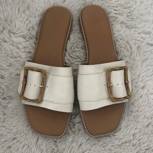 Elegant Cream Slide Sandals with Buckle